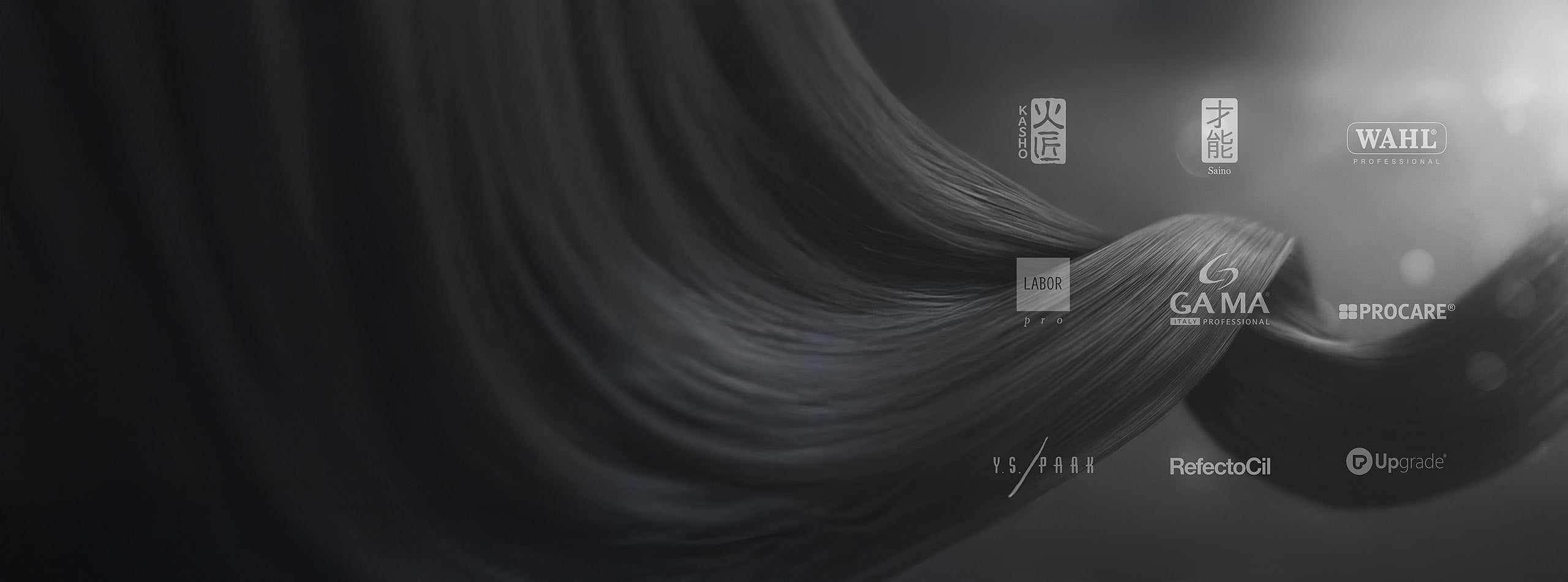 Hår i gråskala med logo af professionelle frisørbrands