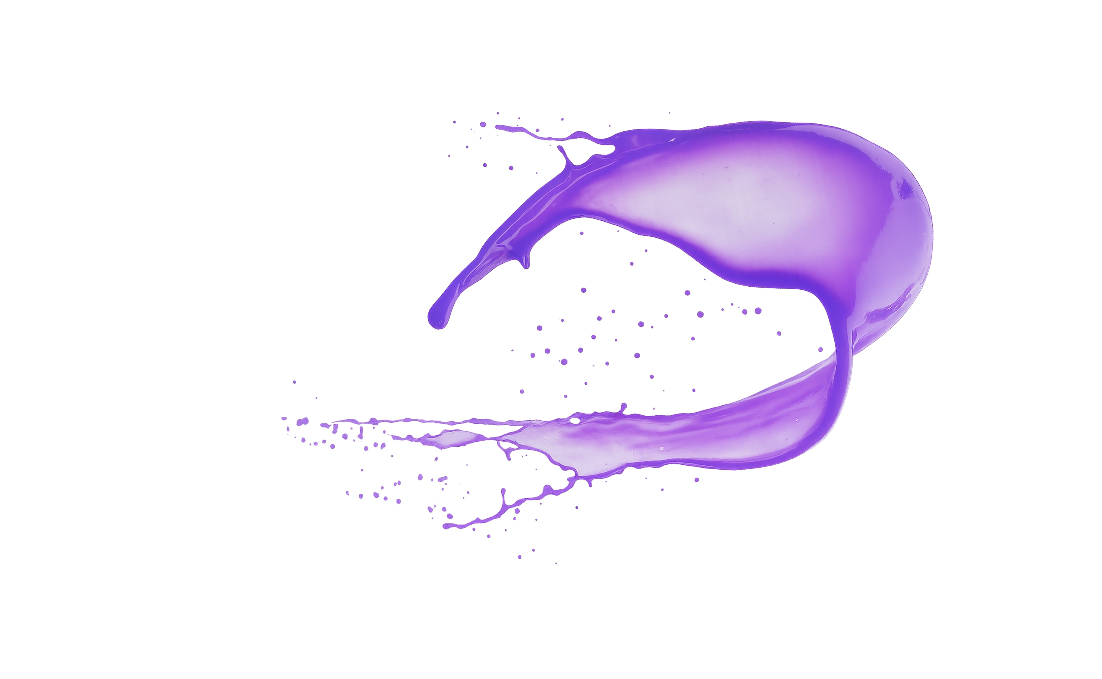 Lilla farvesplash på hvid baggrund, symbol på kølende pigmenter.